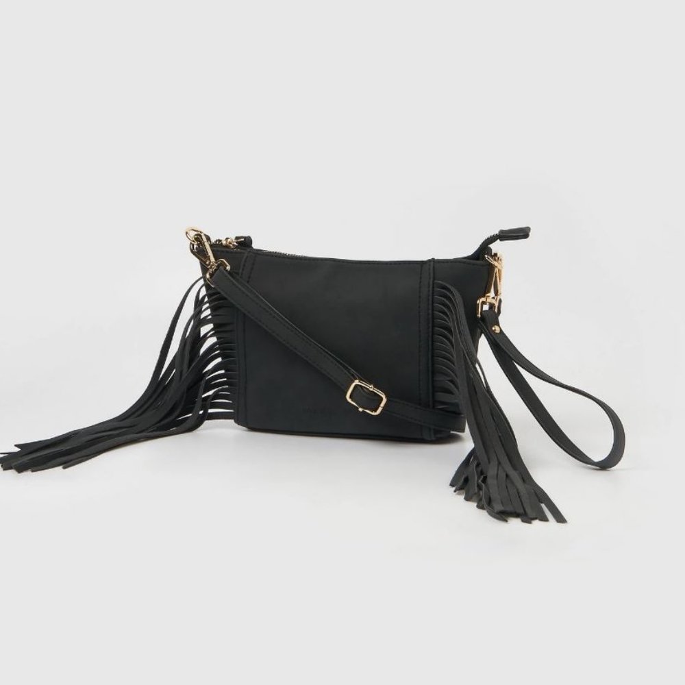 URBAN ORIGINALS Fringe Baby leather-suede women's crossbody bag + Dust bag BLACK - Picture 2 of 8
